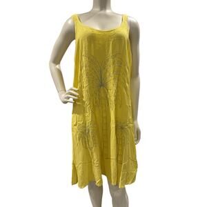 Raya Sun Dress Size 1X Sunshine Yellow Tropical Palm Tree Embroidered Boho